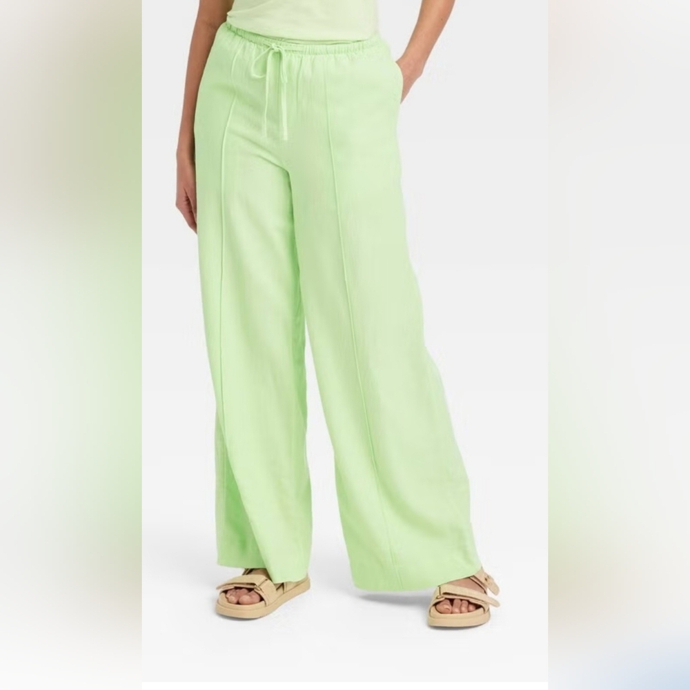 a new day Size S New Light Lime Wide-Leg Women's Pants Lino,Rayon.Vietnam